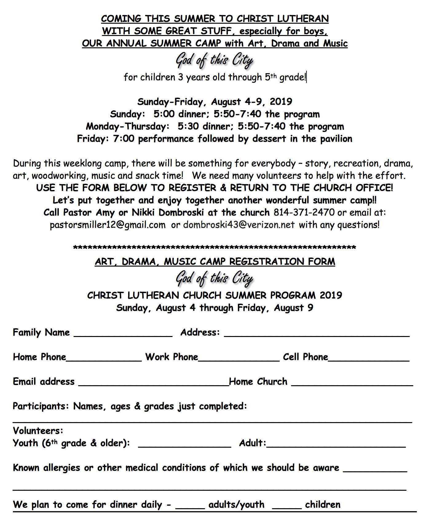 Summer Camp Registration | Christ Lutheran Church